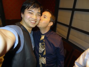 Steve, after a few drinks, changed his pose at teh last minute. 